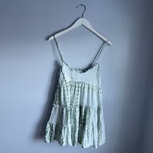 Collection by Cezele Mint Tie Dye Tiered Ruffle Mini Dress Spaghetti Strap Small